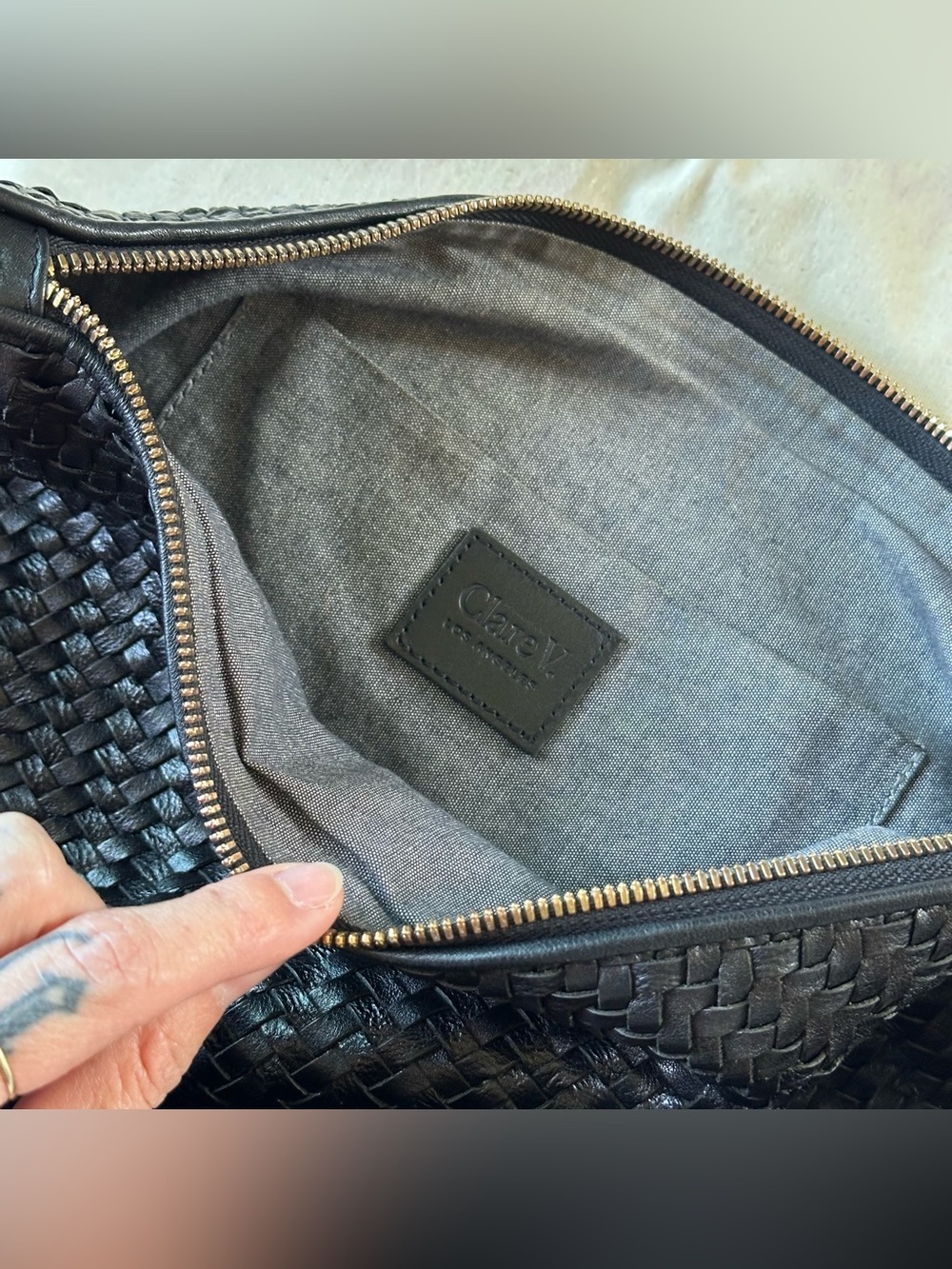 Clare V Moyen Messenger, Black Woven Zig Zag - Picture 7 of 10